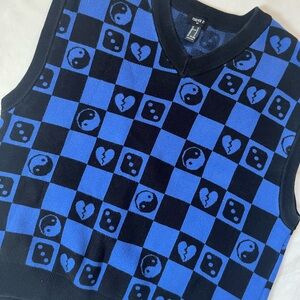 BLUE CHECKERED DICE SWEATER VEST, F21